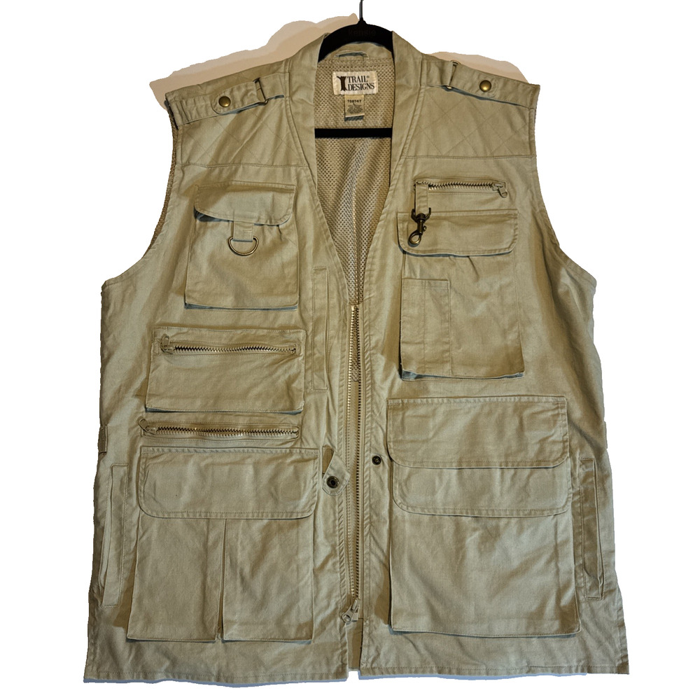 Vintage Trail Designs Vest Men Small Khaki Utility Fishing Hunting Safari Zip L